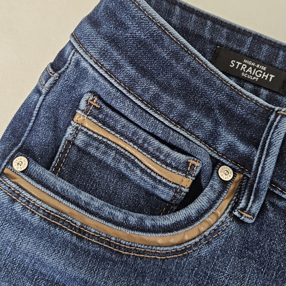 White House Black Market High-Rise Sculpt Straight Jean with Faux Leather Trim - Picture 9 of 16